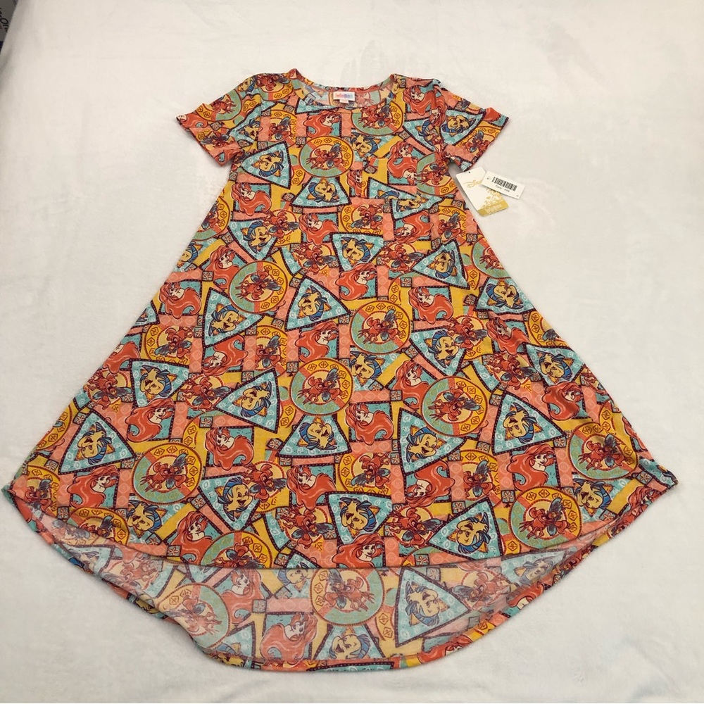 Disney LuLaRoe Carly Multicolor Dress Little Mermaid Ariel Sebastian Women’s XXS